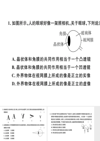 （广东专用）八年级物理上册 第五章 第4节 眼睛和眼镜8分钟小练习课件 （新版）新人教版-（新版）新人教版初中八年级上册物理课件
