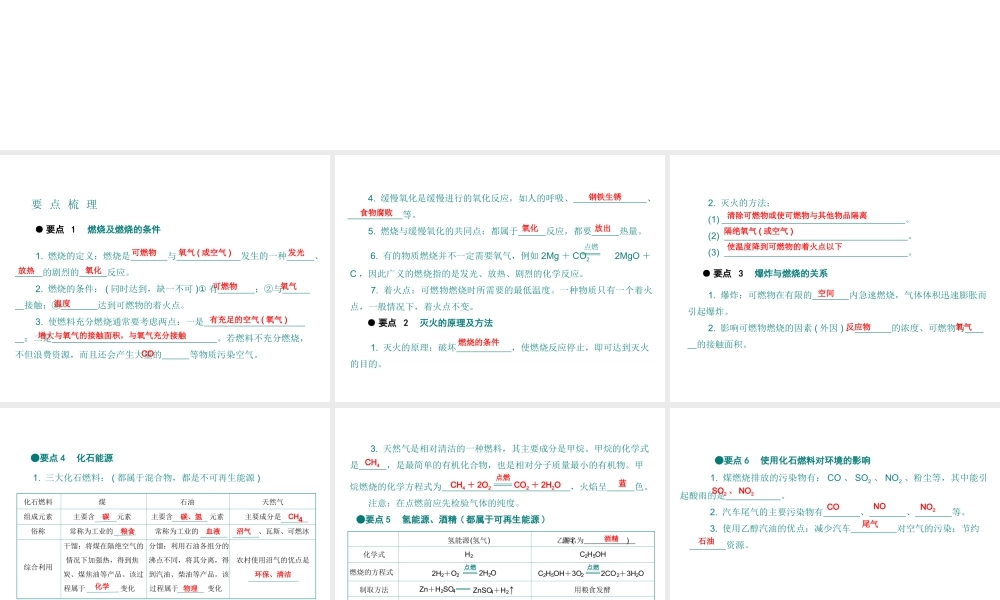 （广东专用）2015年中考化学参考复习 第四部分 第一节 燃烧与燃料课件