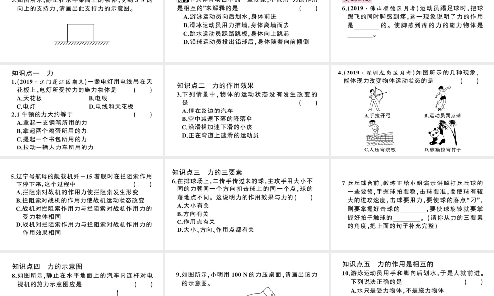 （广东专版）春八年级物理下册 第七章 力 第1节 力同步练习课件 （新版）新人教版-（新版）新人教版初中八年级下册物理课件