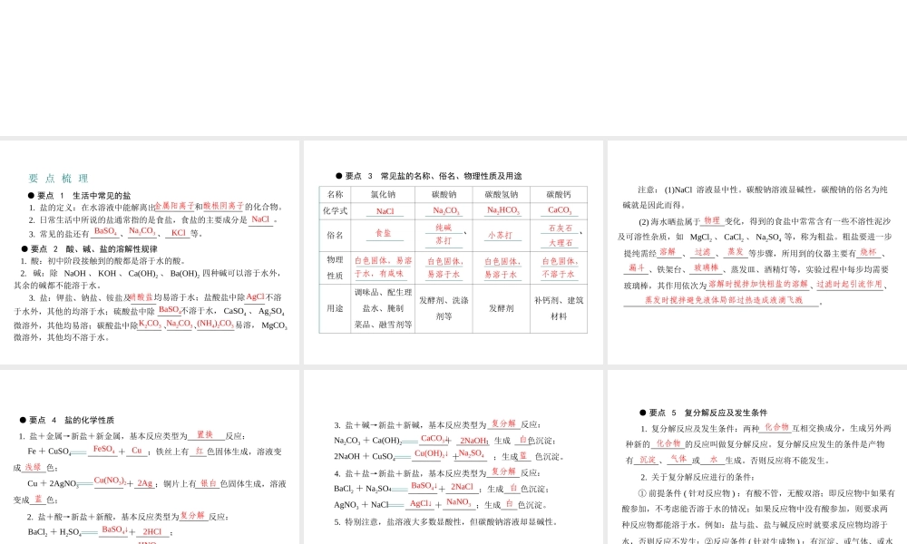 （广东专用）2015年中考化学参考复习 第一部分 第八节 盐 化肥课件