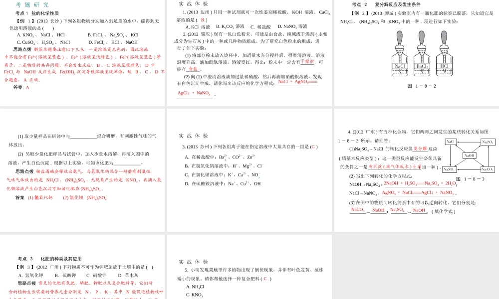 （广东专用）2015年中考化学参考复习 第一部分 第八节 盐 化肥课件