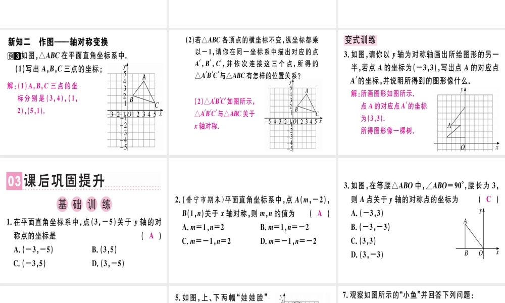 （广东专版）秋八年级数学上册 第三章《位置与坐标》3.3 轴对称与坐标变化习题讲评课件 （新版）北师大版-（新版）北师大版初中八年级上册数学课件