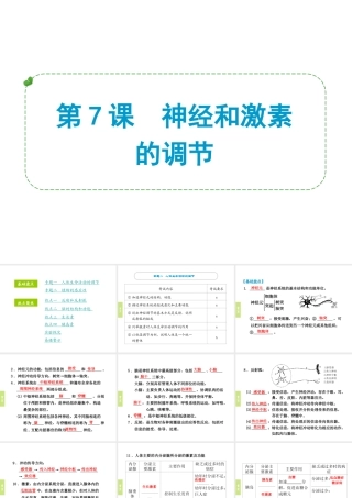 （小复习）浙江省2014年中考科学专题复习 第7课 神经和激素的调节课件