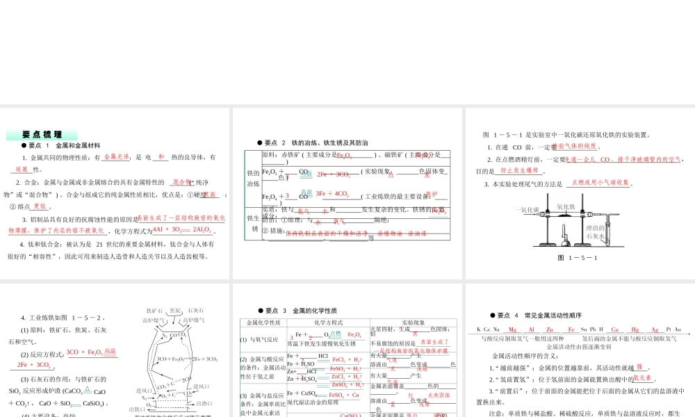（广东专用）2015年中考化学参考复习 第一部分 第五节 金属和金属材料课件