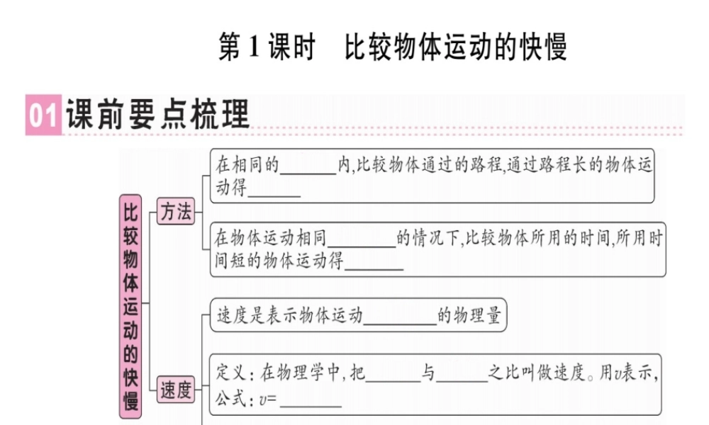 （广东专用）八年级物理上册 第一章 第3节 运动的快慢（第1课时 比较物体运动的快慢）习题课件 （新版）新人教版-（新版）新人教版初中八年级上册物理课件