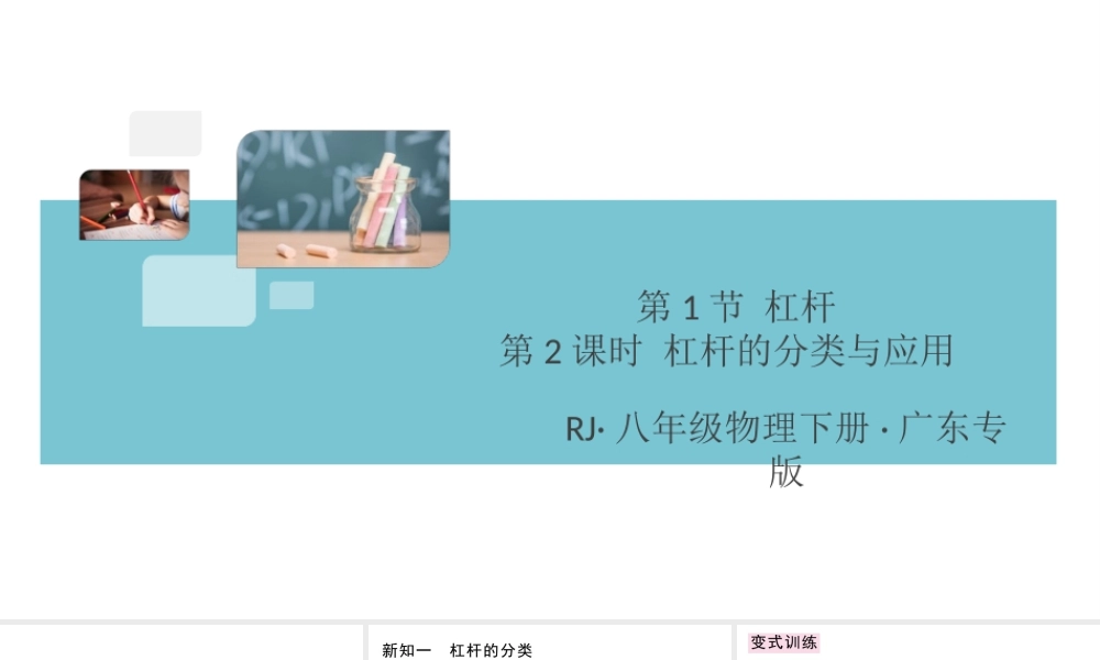 （广东专版）春八年级物理下册 第十二章 简单机械 第1节 杠杆 第2课时 杠杆的分类与应用同步练习课件 （新版）新人教版-（新版）新人教版初中八年级下册物理课件