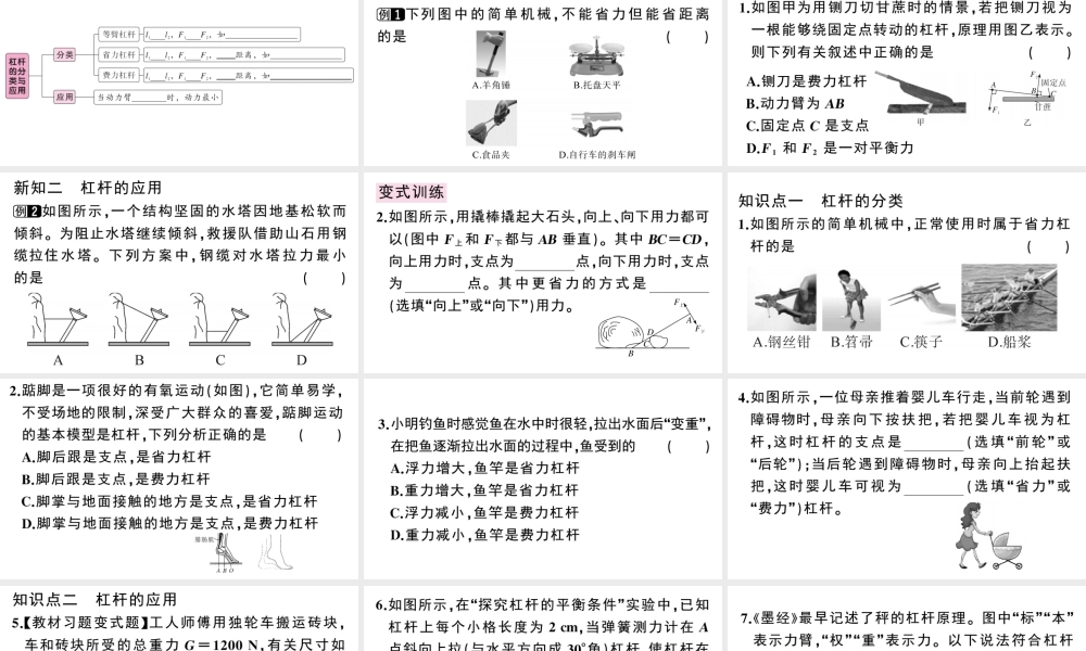 （广东专版）春八年级物理下册 第十二章 简单机械 第1节 杠杆 第2课时 杠杆的分类与应用同步练习课件 （新版）新人教版-（新版）新人教版初中八年级下册物理课件