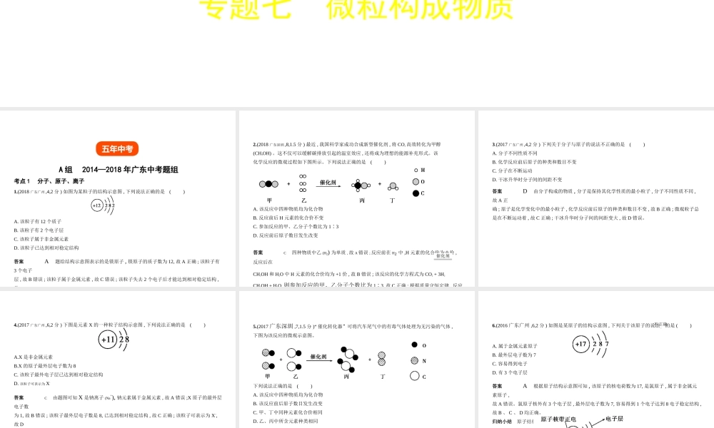 （广东专用）中考化学复习 专题七 微粒构成物质（试卷部分）课件-人教版初中九年级全册化学课件