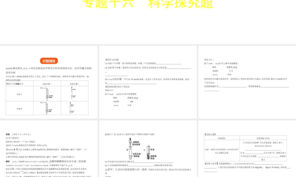 （广东专用）中考化学复习 专题十六 科学探究题（试卷部分）课件-人教版初中九年级全册化学课件