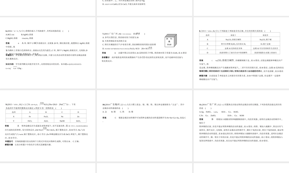 （广东专用）中考化学复习 专题四 金属 金属矿物（试卷部分）课件-人教版初中九年级全册化学课件