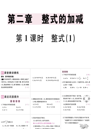 （广东专用）秋七年级数学上册 第二章 整式的加减 第1课时 整式（1）课堂精讲课件 （新版）新人教版-（新版）新人教版初中七年级上册数学课件