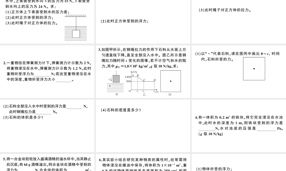 （广东专版）春八年级物理下册 第十章 浮力 微专题三 浮力的一般计算方法同步练习课件 （新版）新人教版-（新版）新人教版初中八年级下册物理课件