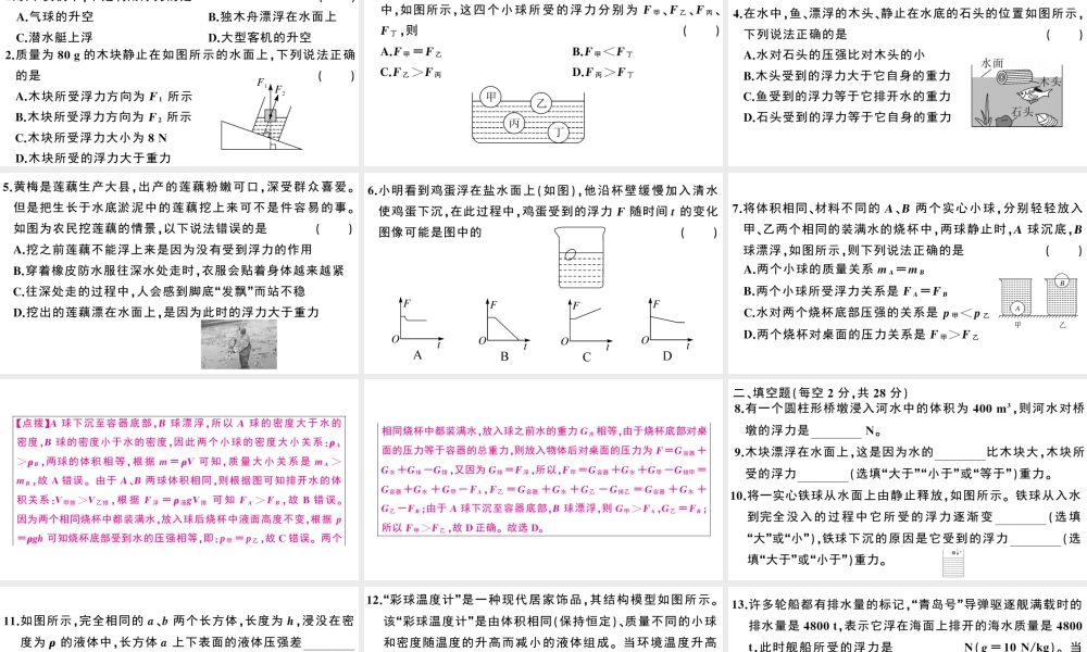 （广东专版）春八年级物理下册 第十章 浮力检测卷习题课件 （新版）新人教版-（新版）新人教版初中八年级下册物理课件