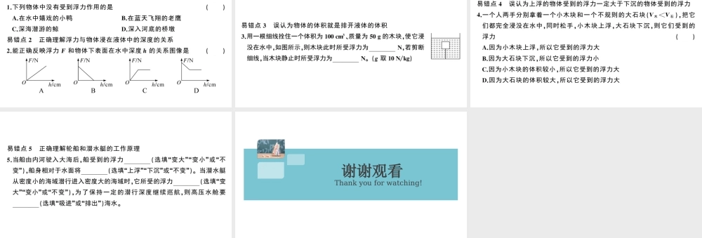 （广东专版）春八年级物理下册 第十章 浮力易错点突破（8分钟小练习）习题课件 （新版）新人教版-（新版）新人教版初中八年级下册物理课件