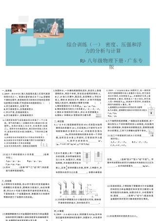 （广东专版）春八年级物理下册 第十章 浮力综合训练（一）密度、压强和浮力的分析与计算同步练习课件 （新版）新人教版-（新版）新人教版初中八年级下册物理课件