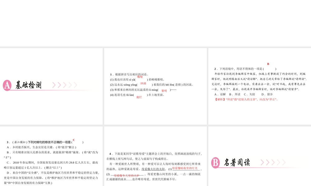 （广东专版）秋九年级语文上册 第一单元 2 我爱这土地习题课件 新人教版-新人教版初中九年级上册语文课件
