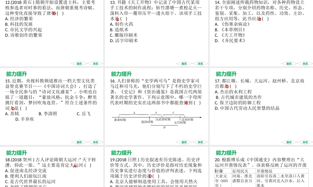 （广东专用）中考历史高分突破复习 第一部分 中国古代史 第五单元 科学技术与思想文化（提升练）课件-人教版初中九年级全册历史课件