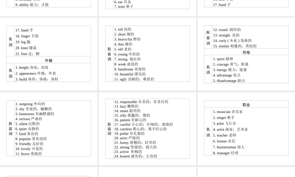 （广东专用）中考英语总复习 第3部分 话题专项突破 第1节 个人情况课件 人教新目标版-人教新目标版初中九年级全册英语课件