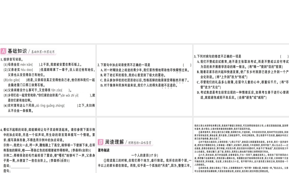 （广东专版）春七年级语文下册 第三单元 11 台阶习题课件 新人教版-新人教版初中七年级下册语文课件