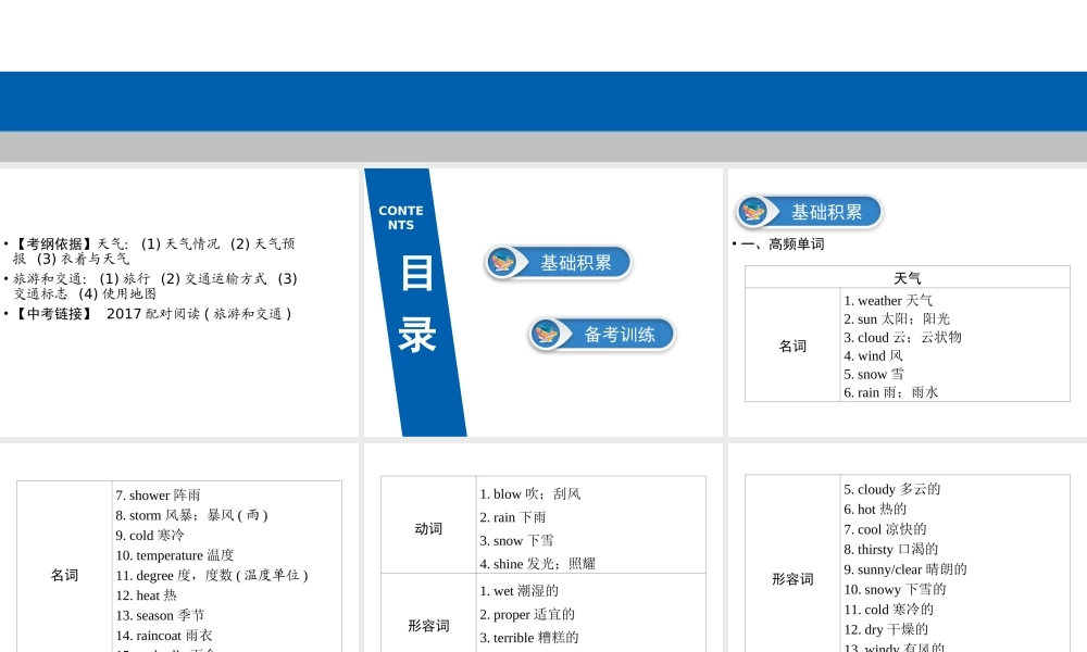 （广东专用）中考英语总复习 第3部分 话题专项突破 第14节 天气课件 人教新目标版-人教新目标版初中九年级全册英语课件