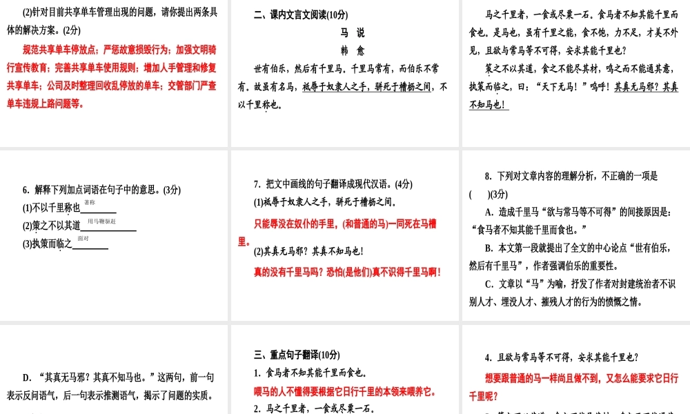 （广东专用）中考语文高分突破 满分特训13课件-人教版初中九年级全册语文课件