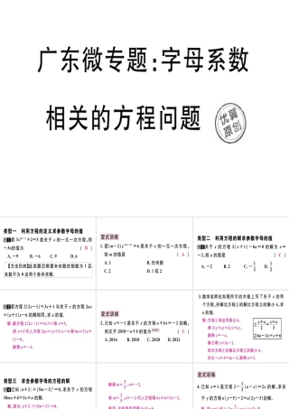 （广东专用）秋七年级数学上册 广东微专题 字母系数相关的方程问题习题讲评课件 （新版）新人教版-（新版）新人教版初中七年级上册数学课件