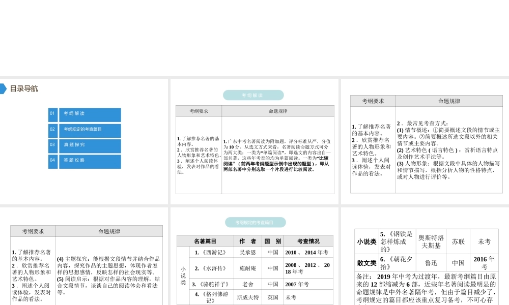 （广东专用）中考语文高分突破 第四部分 名著阅读课件-人教版初中九年级全册语文课件