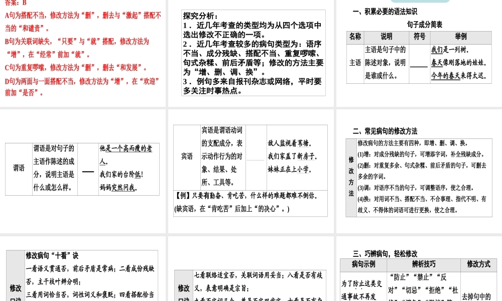 （广东专用）中考语文高分突破 第一部分 基础 第四节 修改病句课件-人教版初中九年级全册语文课件