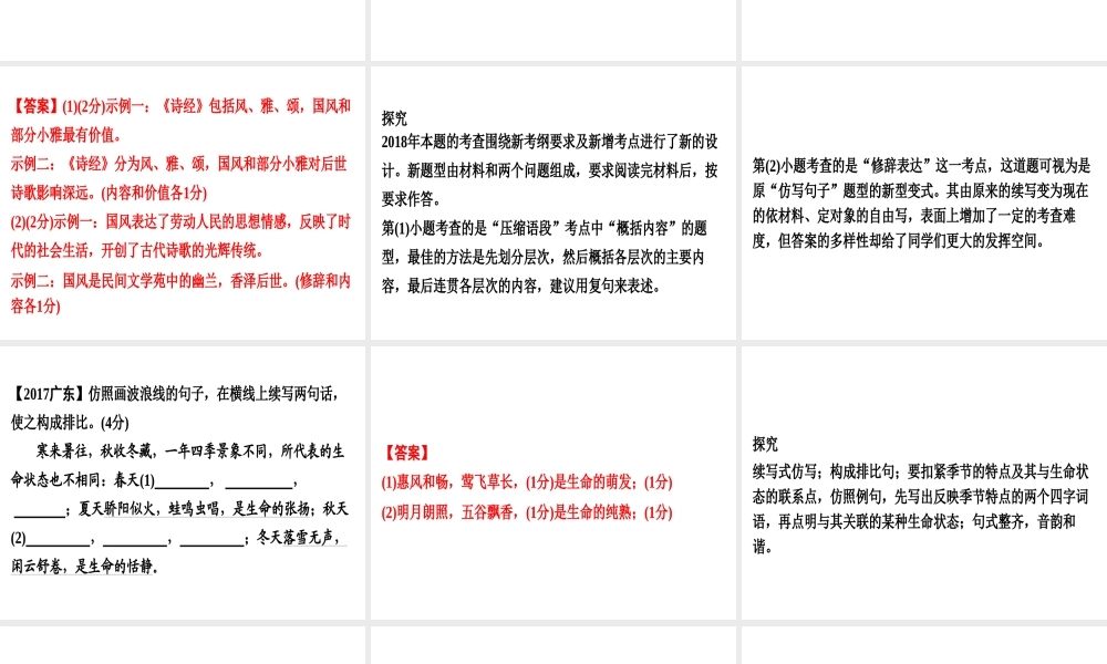 （广东专用）中考语文高分突破 第一部分 基础 第五节 仿写句子、压缩语段课件-人教版初中九年级全册语文课件