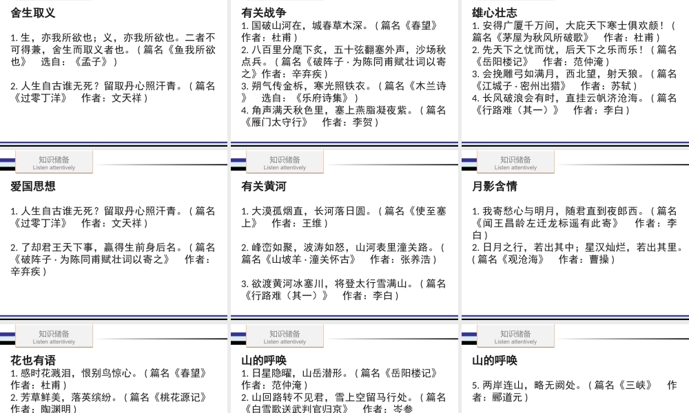 （广东专用）中考语文高分突破 第一部分 基础 第一节 古诗文默写课件-人教版初中九年级全册语文课件