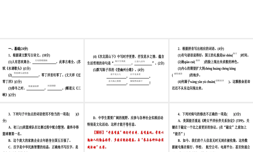 （广东专用）中考语文高分突破 满分特训4课件-人教版初中九年级全册语文课件