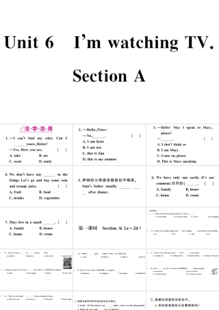（广东专版）秋七年级英语下册 Unit 6 I’m watching TV第一课时习题课件（新版）人教新目标版-（新版）人教新目标版初中七年级下册英语课件