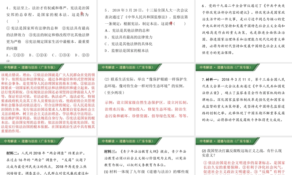 （广东专版）中考道德与法治解读总复习 时政专题四 修改完善宪法 坚持依法治国课件-人教版初中九年级全册政治课件