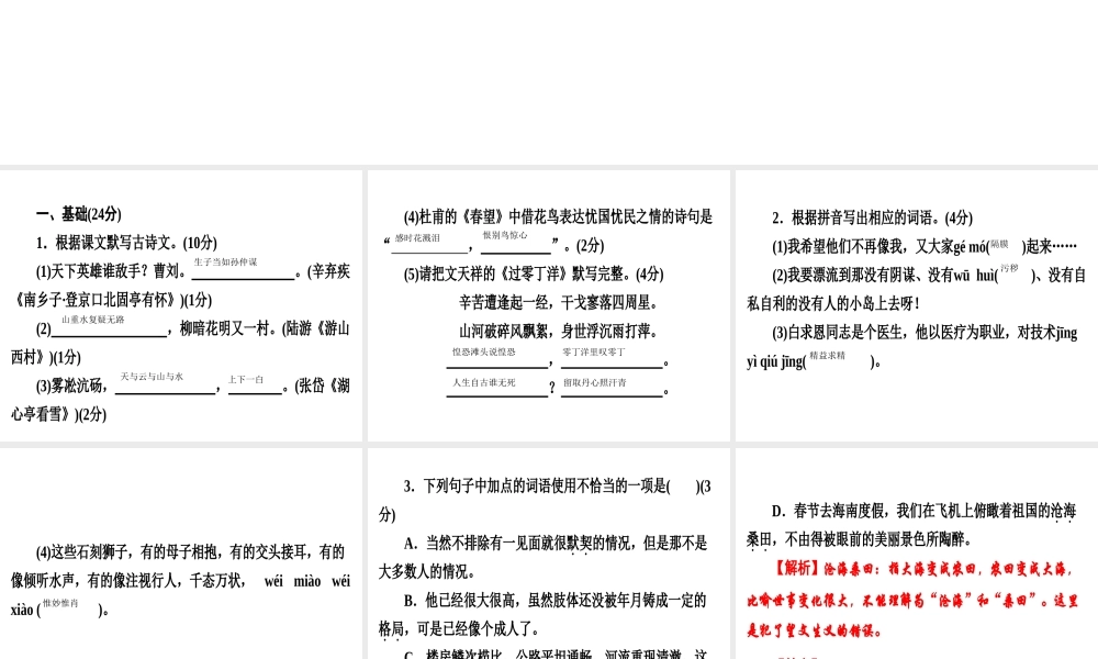 （广东专用）中考语文高分突破 满分特训9课件-人教版初中九年级全册语文课件