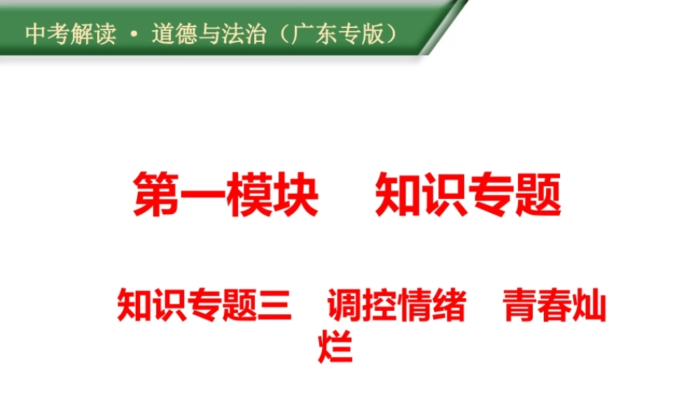 （广东专版）中考道德与法治解读总复习 知识专题三 调控情绪 青春灿烂课件-人教版初中九年级全册政治课件