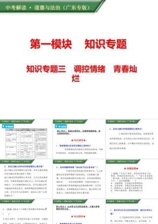 （广东专版）中考道德与法治解读总复习 知识专题三 调控情绪 青春灿烂课件-人教版初中九年级全册政治课件