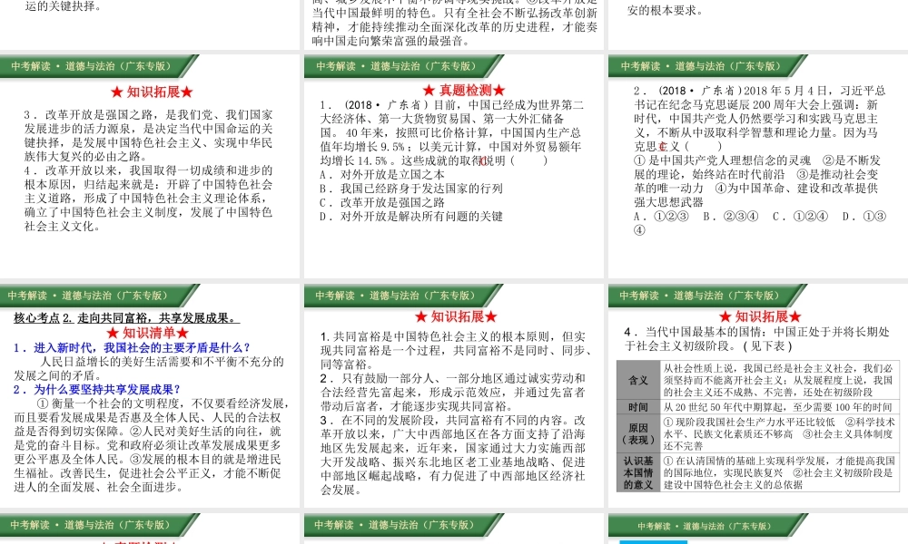 （广东专版）中考道德与法治解读总复习 知识专题十 踏上富强之路 共享发展成果课件-人教版初中九年级全册政治课件