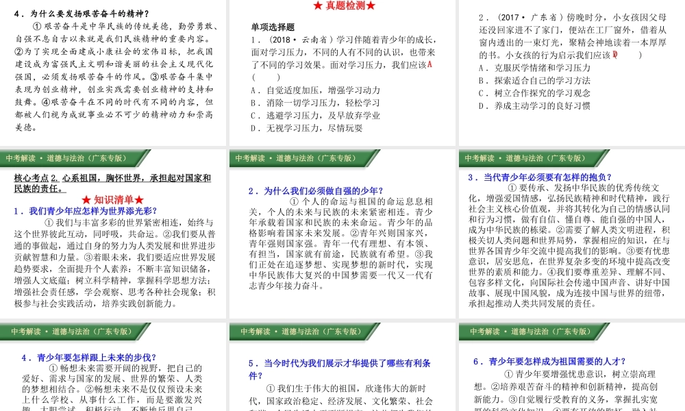 （广东专版）中考道德与法治解读总复习 知识专题十六 珍惜学习机会 奋斗成就未来课件-人教版初中九年级全册政治课件