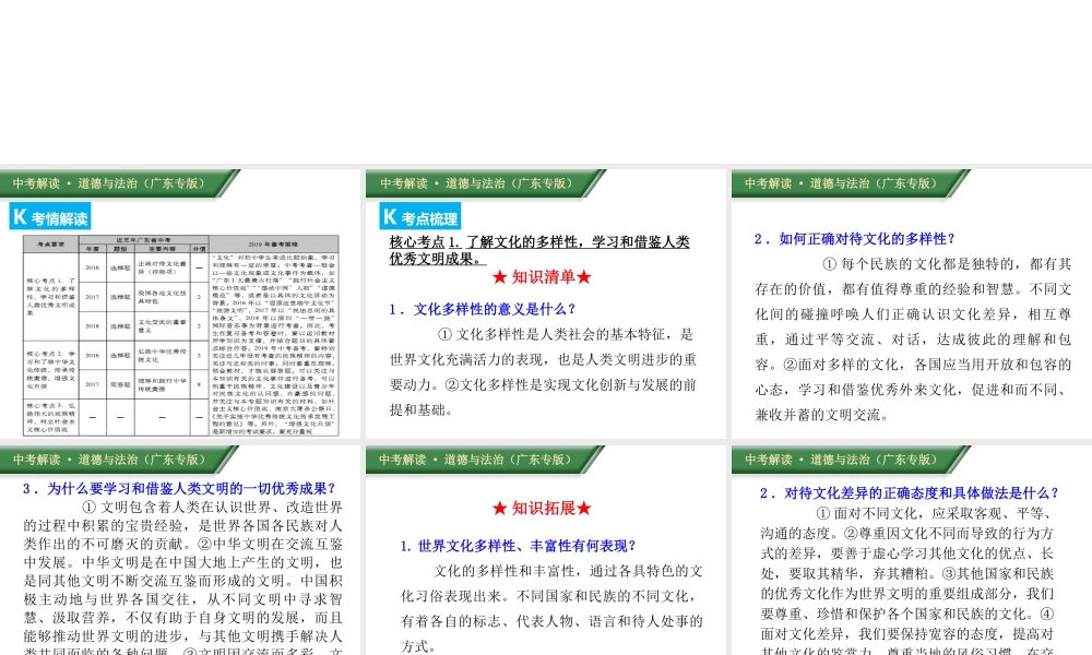 （广东专版）中考道德与法治解读总复习 知识专题十三 守望精神家园 延续文化血脉课件-人教版初中九年级全册政治课件