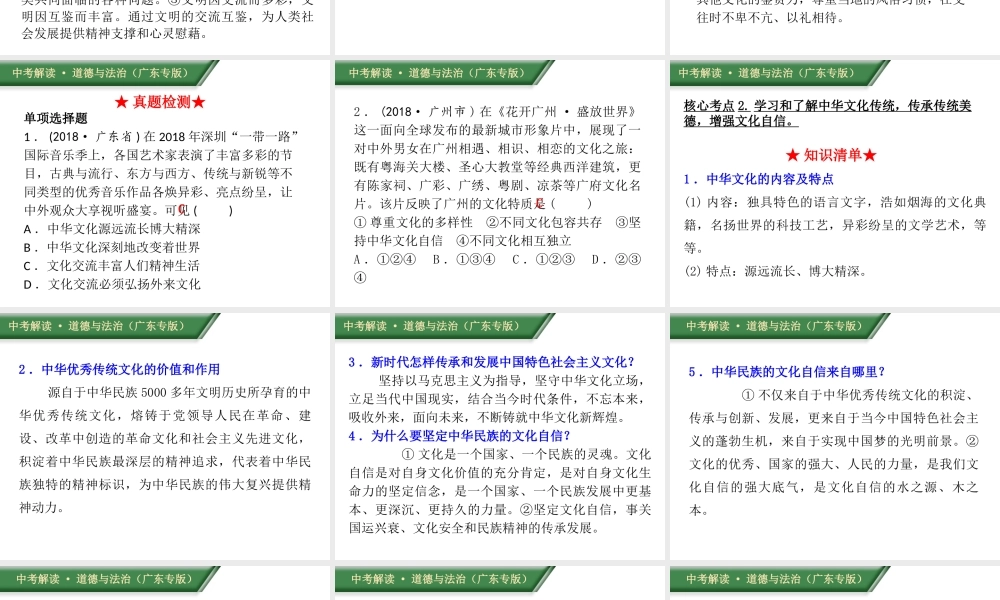 （广东专版）中考道德与法治解读总复习 知识专题十三 守望精神家园 延续文化血脉课件-人教版初中九年级全册政治课件