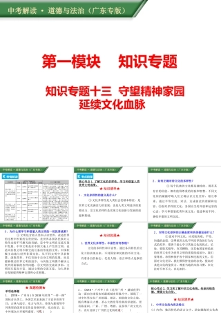 （广东专版）中考道德与法治解读总复习 知识专题十三 守望精神家园 延续文化血脉课件-人教版初中九年级全册政治课件