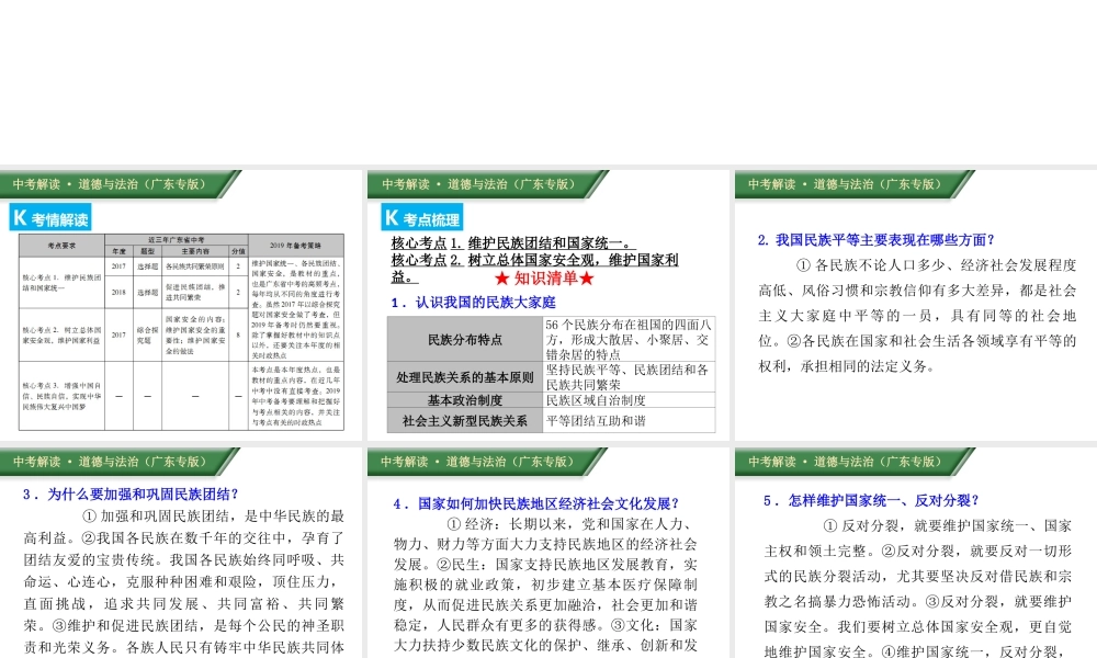 （广东专版）中考道德与法治解读总复习 知识专题十四 维护民族团结和国家利益 实现民族复兴课件-人教版初中九年级全册政治课件