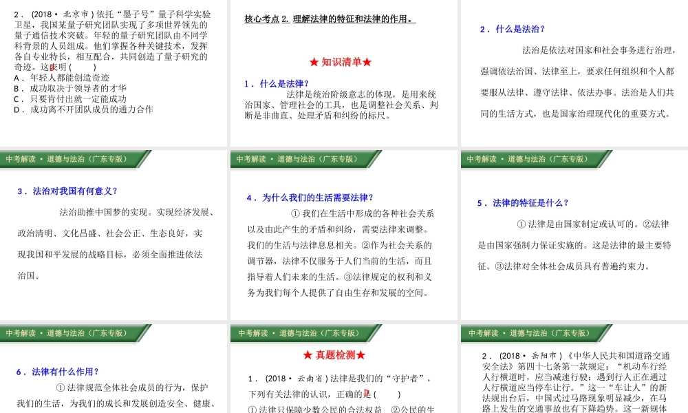 （广东专版）中考道德与法治解读总复习 知识专题四 关爱集体 学法守法课件-人教版初中九年级全册政治课件