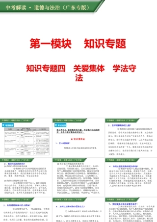 （广东专版）中考道德与法治解读总复习 知识专题四 关爱集体 学法守法课件-人教版初中九年级全册政治课件