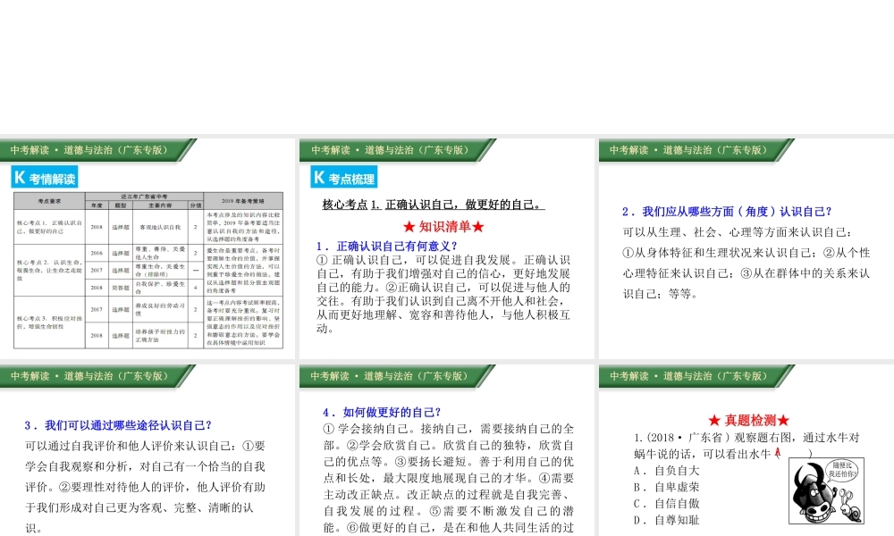 （广东专版）中考道德与法治解读总复习 知识专题一 调控情绪 磨砺意志课件-人教版初中九年级全册政治课件