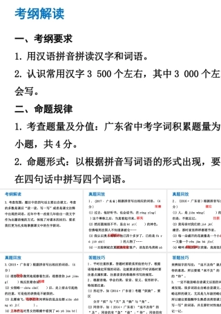 （广东专版）中考语文总复习 中考解读 基础与运用 第二章 字词积累课件-人教版初中九年级全册语文课件