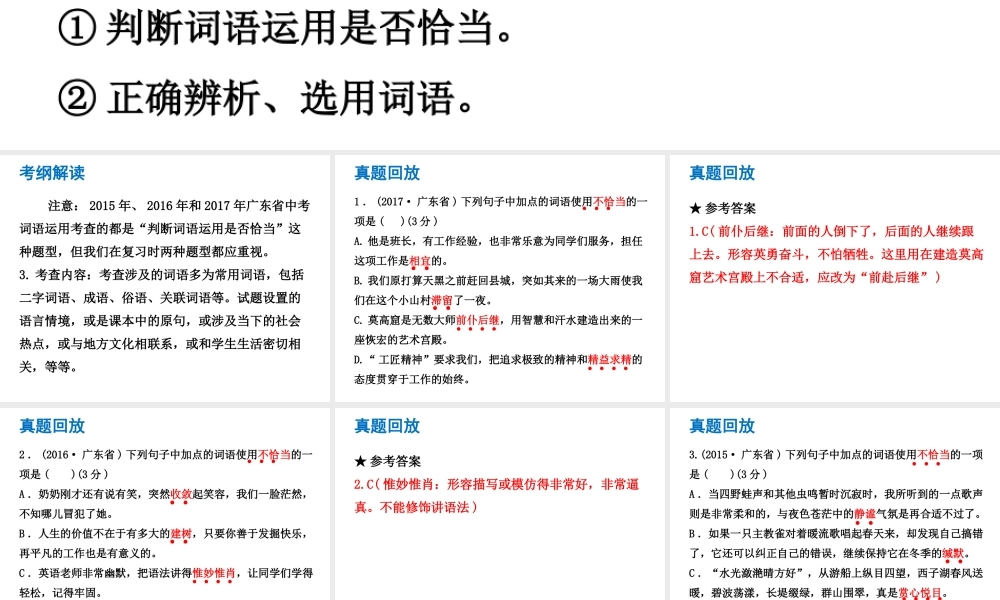 （广东专版）中考语文总复习 中考解读 基础与运用 第三章 词语运用课件-人教版初中九年级全册语文课件
