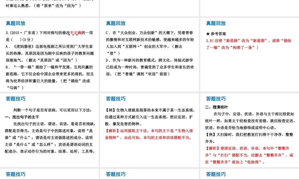 （广东专版）中考语文总复习 中考解读 基础与运用 第四章 病句的辨析与修改课件-人教版初中九年级全册语文课件