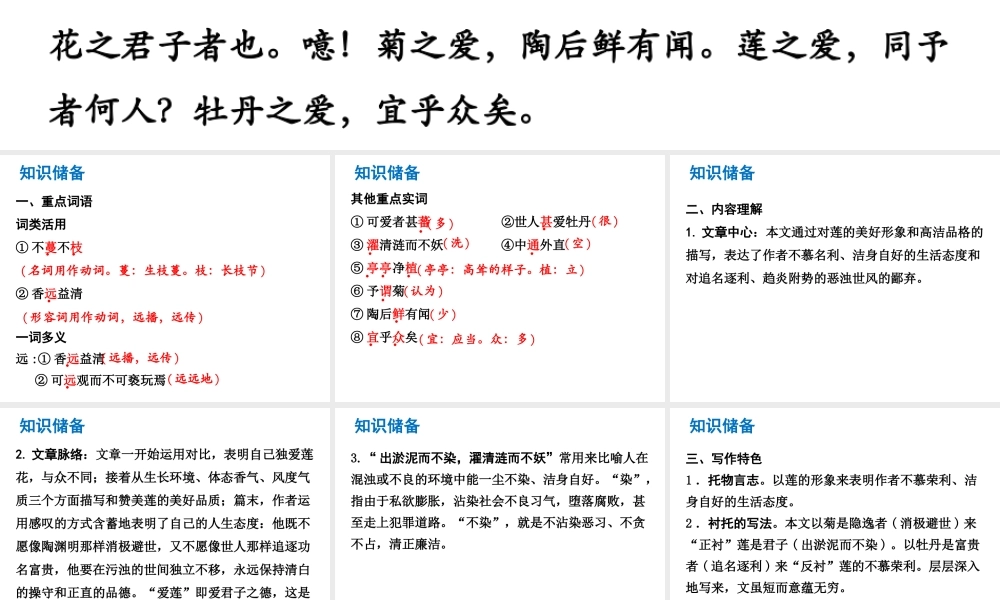 （广东专版）中考语文总复习 中考解读 阅读理解 第一章 文言文阅读 第一节 课内文言文阅读 八上 爱莲说课件-人教版初中九年级全册语文课件