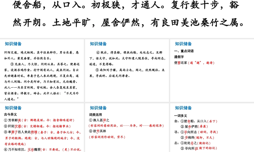（广东专版）中考语文总复习 中考解读 阅读理解 第一章 文言文阅读 第一节 课内文言文阅读 八上 桃花源记课件-人教版初中九年级全册语文课件
